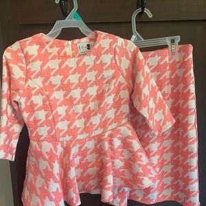 Girls Large Pink & white houndstooth top & skirt
